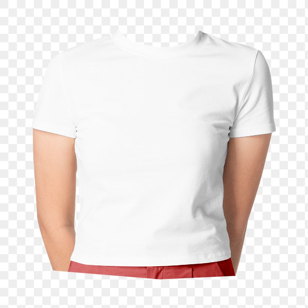 Headless woman png white t-shirt, minimal, casual fashion image, transparent background