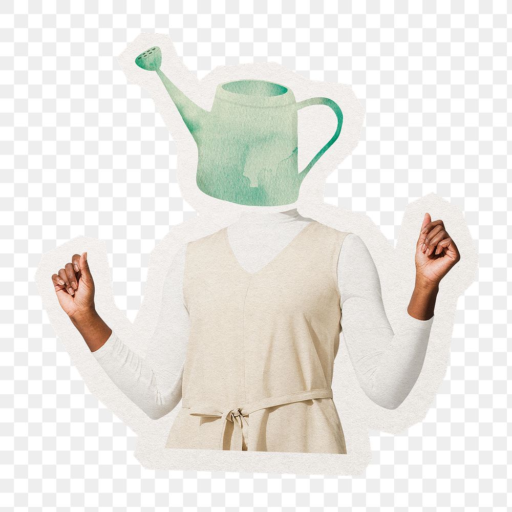 Watering can head png woman sticker, environment remixed media, transparent background