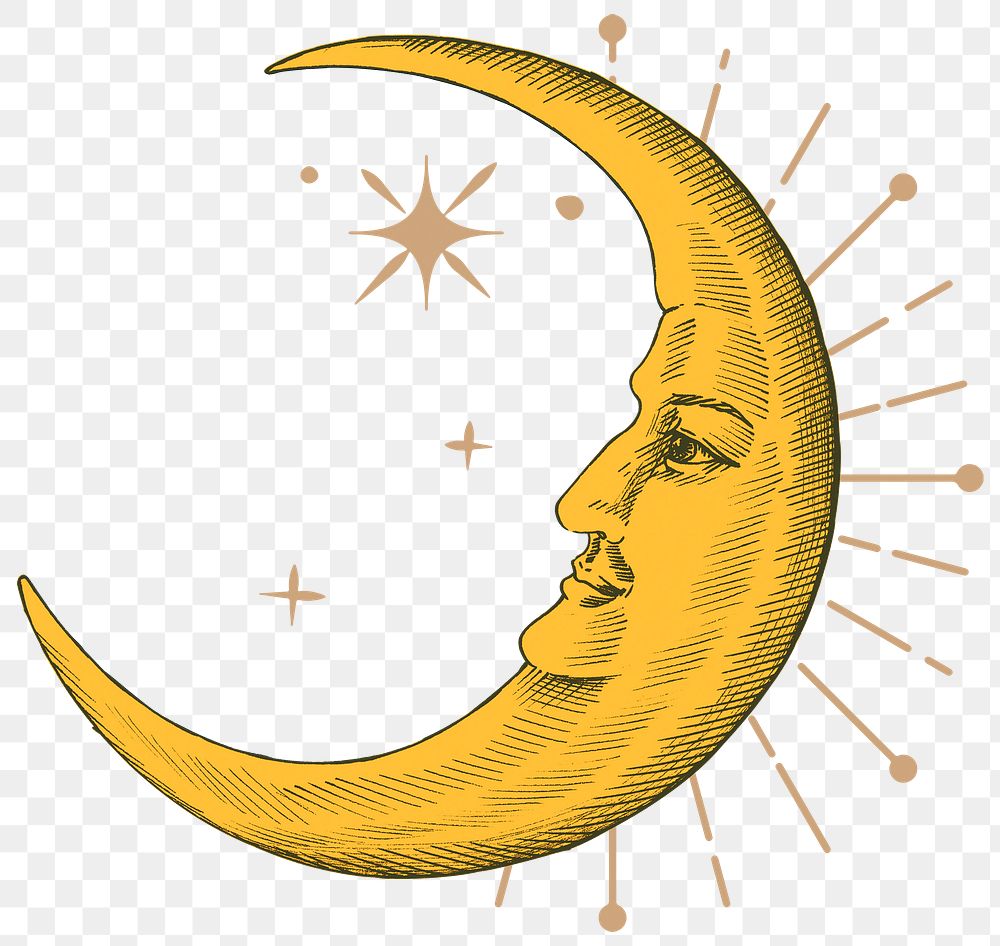 Crescent moon png sticker, celestial, whimsical illustration, transparent background