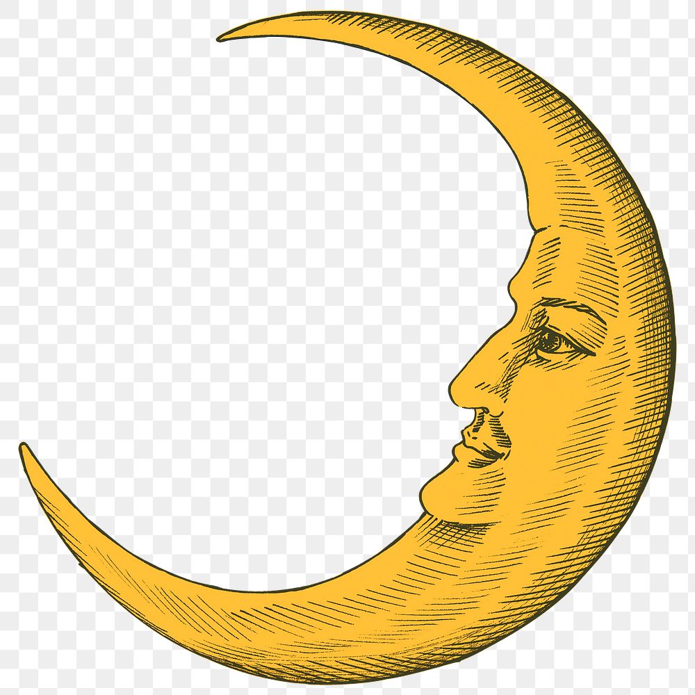 Crescent moon png sticker, celestial, whimsical illustration, transparent background