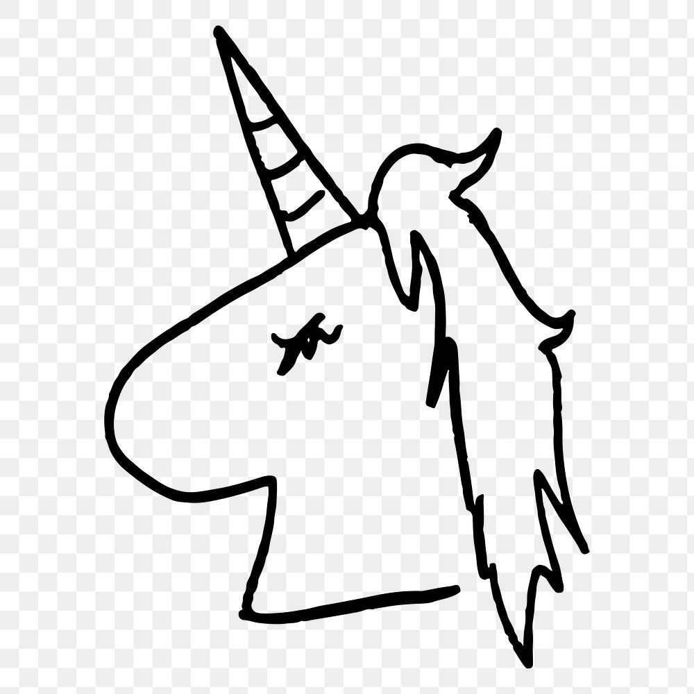 Unicorn head png doodle sticker, cute business graphic, transparent background