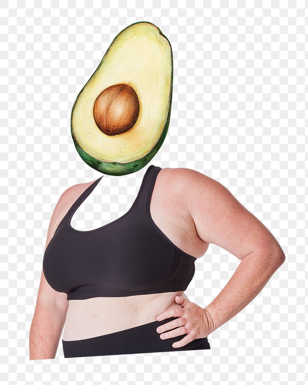 Avocado head png fruit woman, health, wellness remixed media, transparent background
