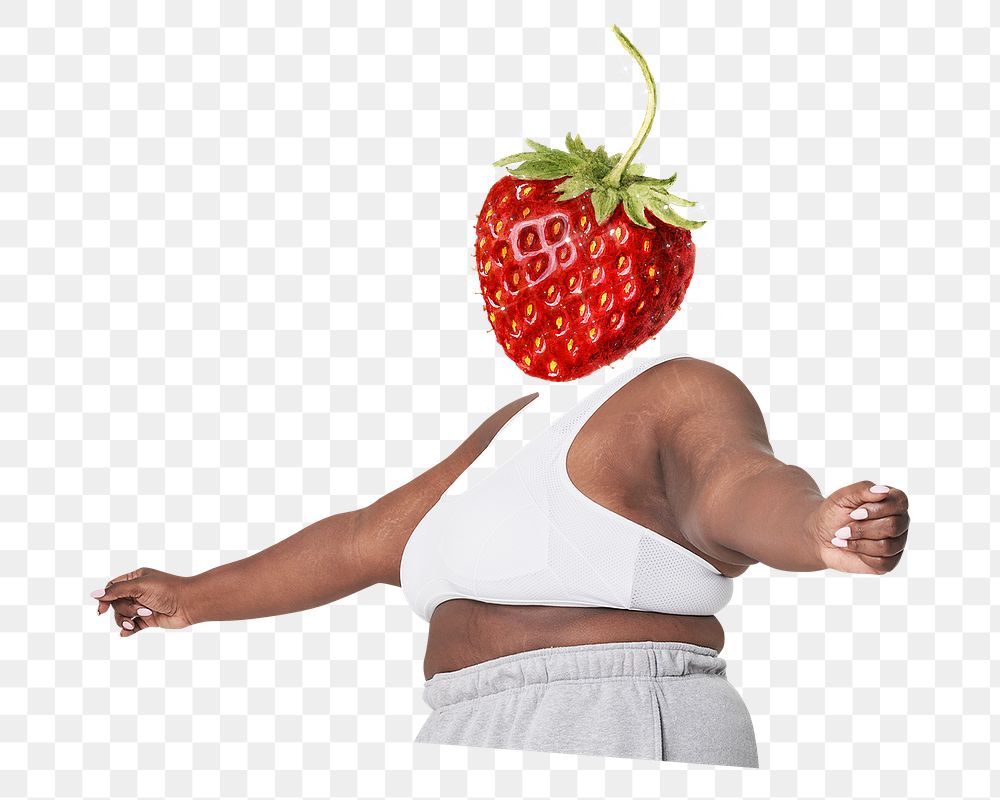 Strawberry head png fruit woman, health, wellness remixed media, transparent background