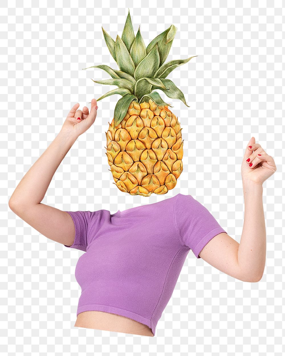 Pineapple head png fruit woman, health, wellness remixed media, transparent background