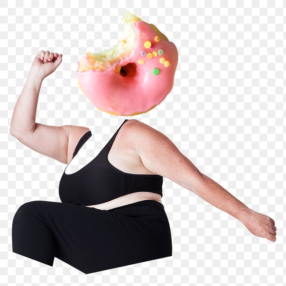 Donut head png plus-size woman, dessert food remixed media, transparent background