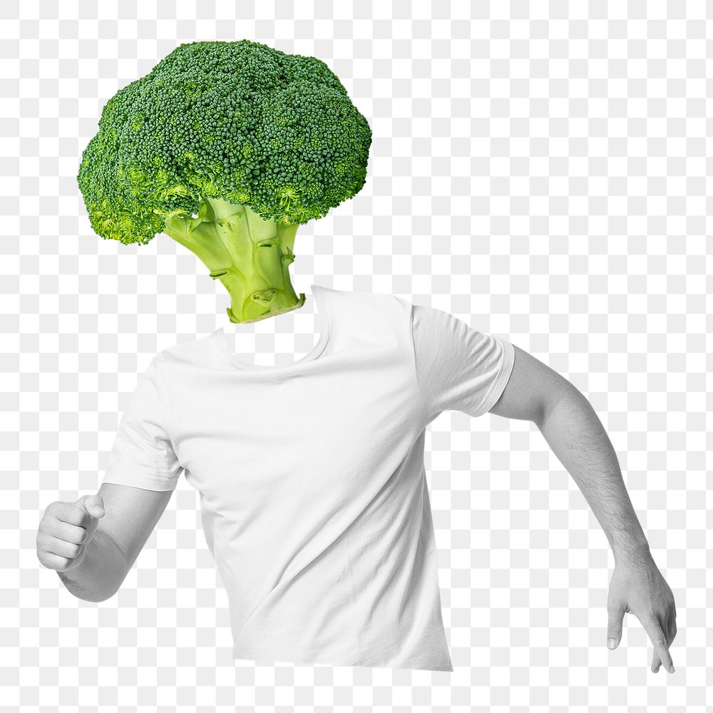 Broccoli head png man, health, wellness remixed media, transparent background