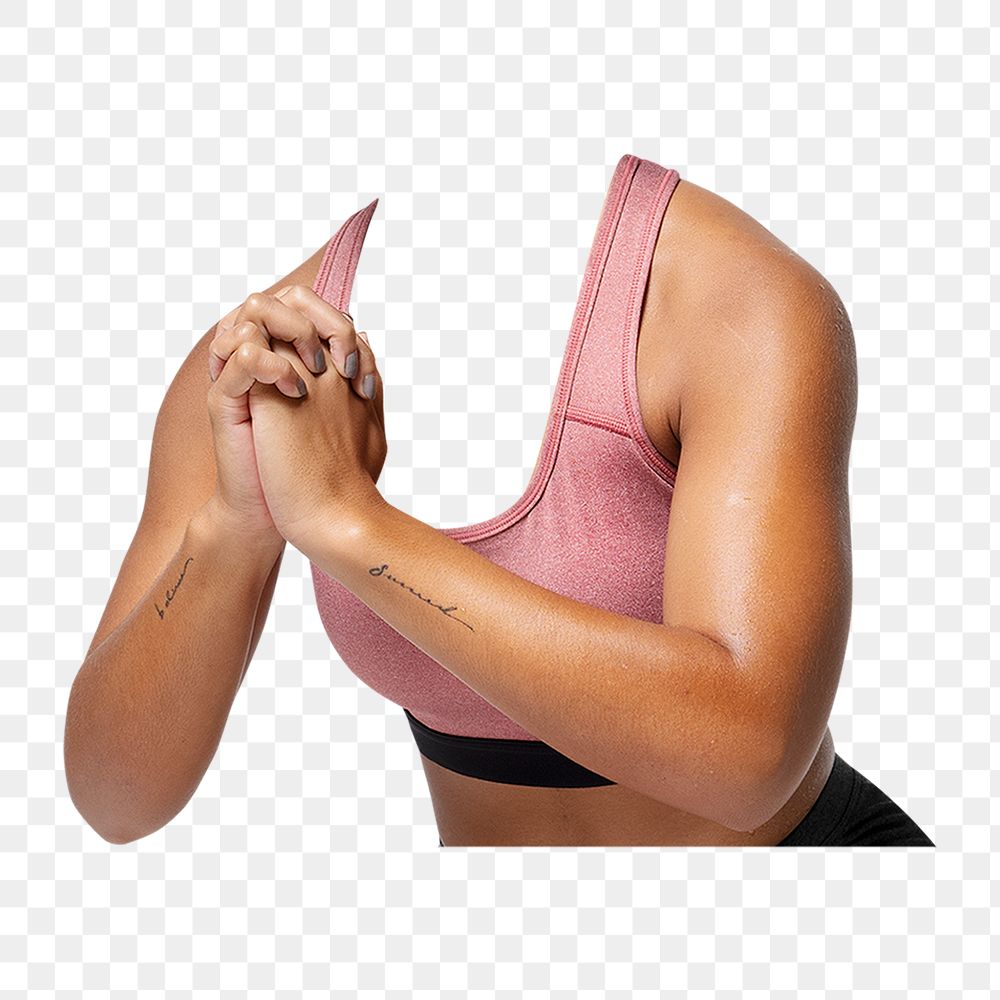 Headless fit png woman sticker, squat routine image on transparent background