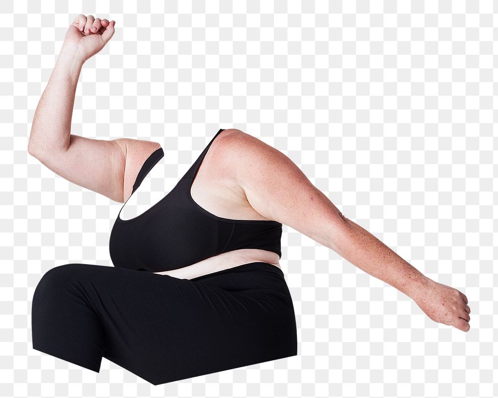 Healthy plus-size png woman sticker, headless image, transparent background