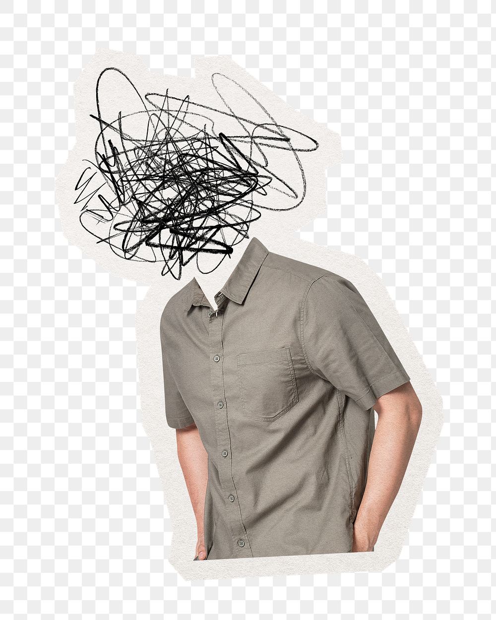 Scribble head png man, depression, mental health remixed media, transparent background