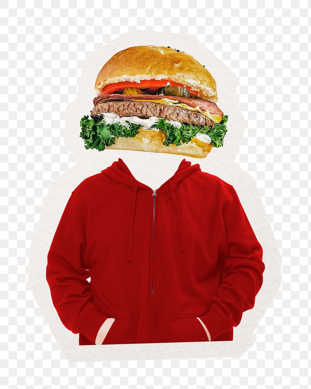 Burger head png man, junk food remixed media, transparent background