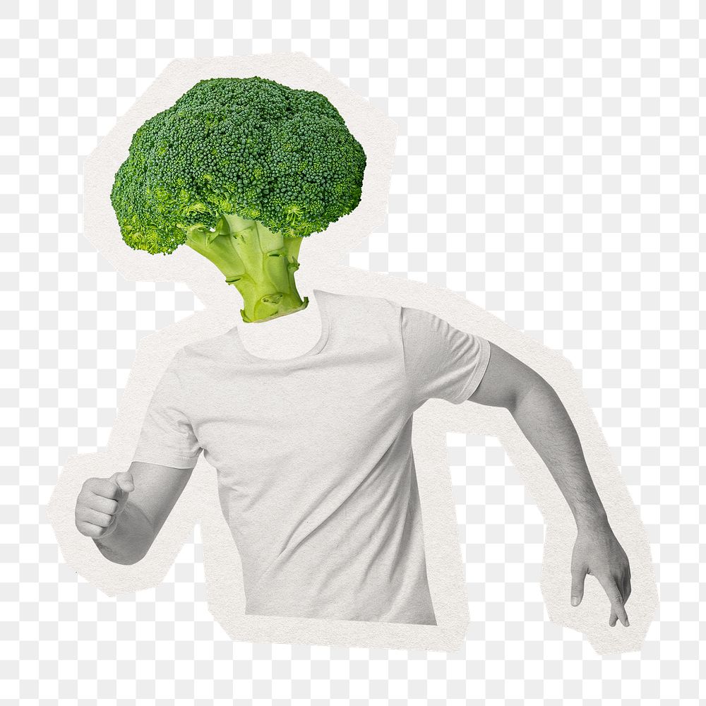 Broccoli head png man, health, wellness remixed media, transparent background