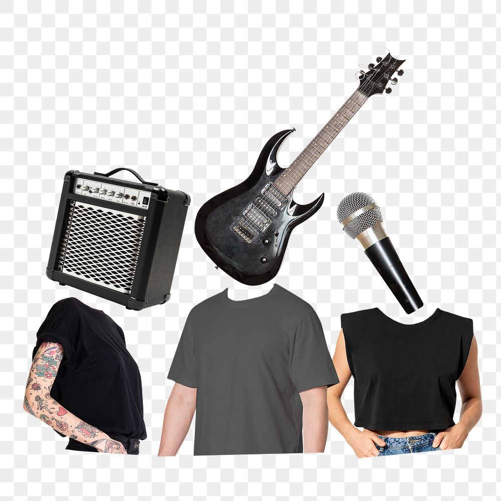 Rock band png sticker, music heads, surreal remixed media, transparent background