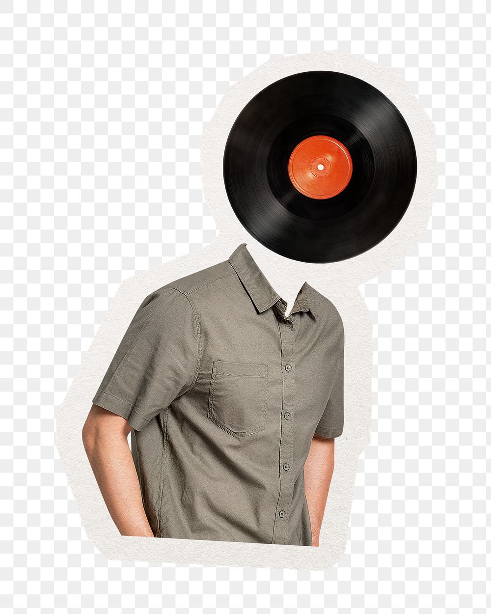 Vinyl head png man sticker, surreal music remixed media, transparent background
