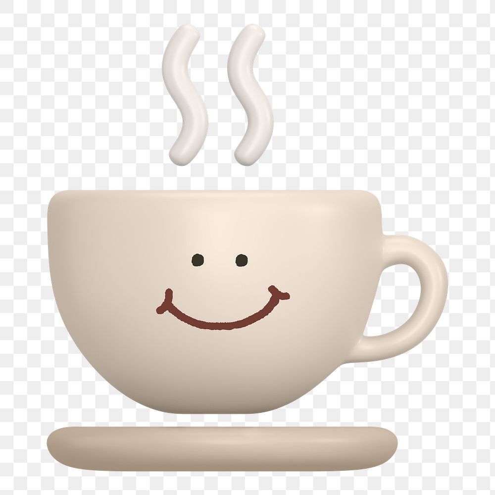 Smiling coffee png cup sticker, 3D emoticon illustration, transparent background