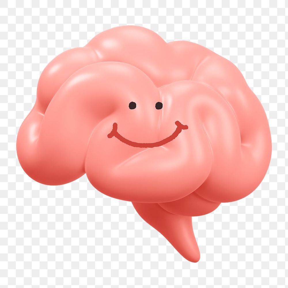 Smiling brain png sticker, 3D emoticon illustration, transparent background