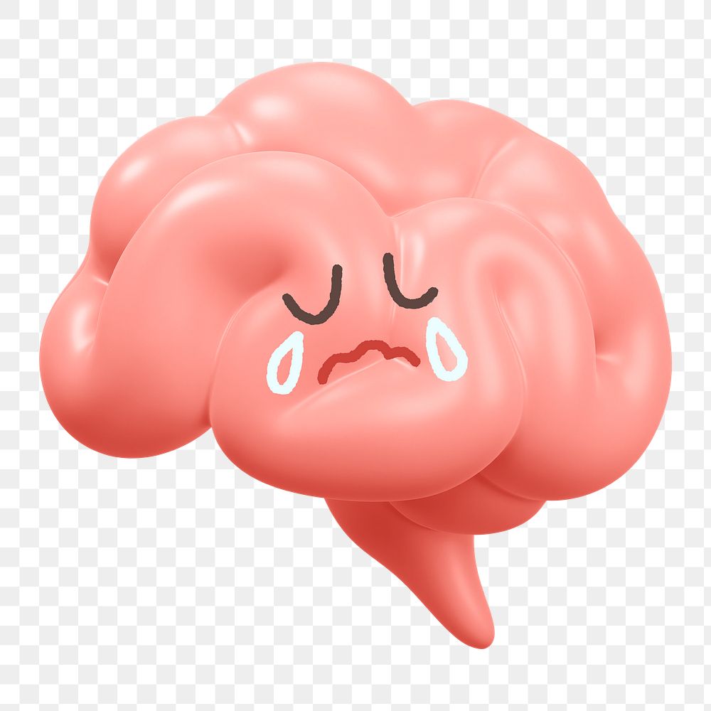 Crying brain png sticker, 3D emoticon illustration, transparent background