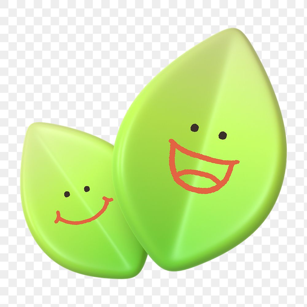 Smiling leaves png sticker, 3D emoticon illustration, transparent background