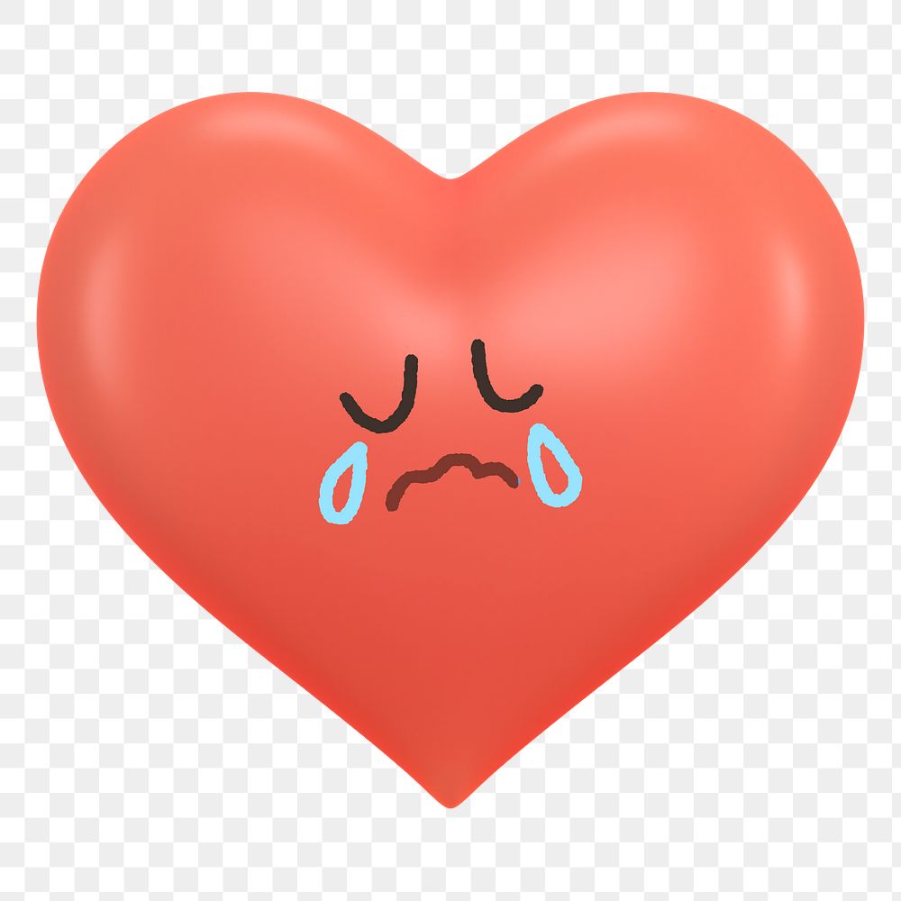 Crying heart png sticker, 3D emoticon illustration, transparent background