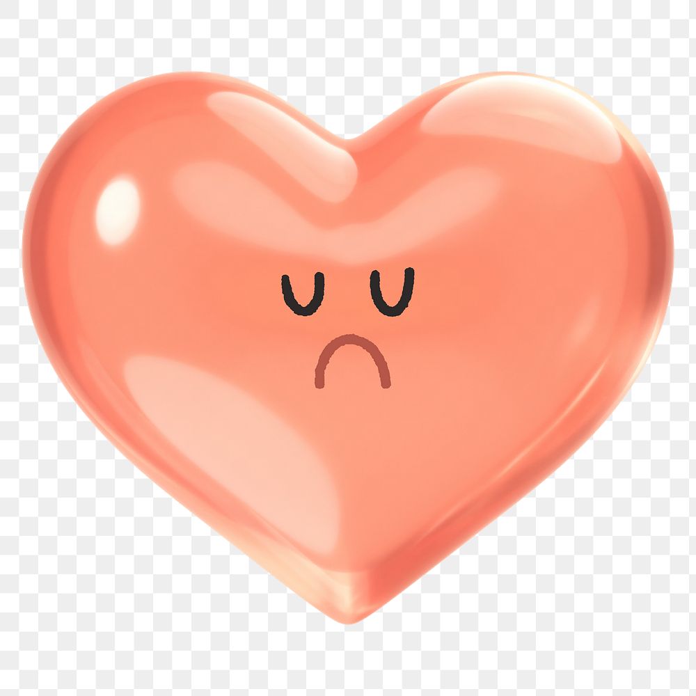 Sad heart png sticker, 3D emoticon illustration, transparent background