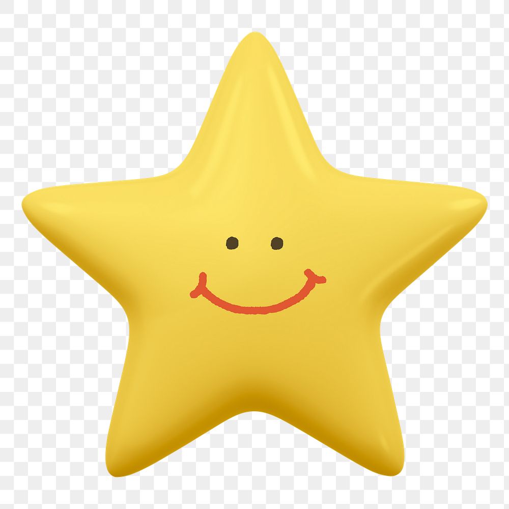Smiling star png sticker, 3D emoticon illustration, transparent background