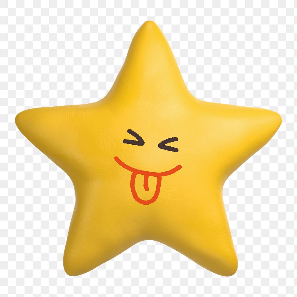 Playful face png star sticker, 3D emoticon illustration, transparent background