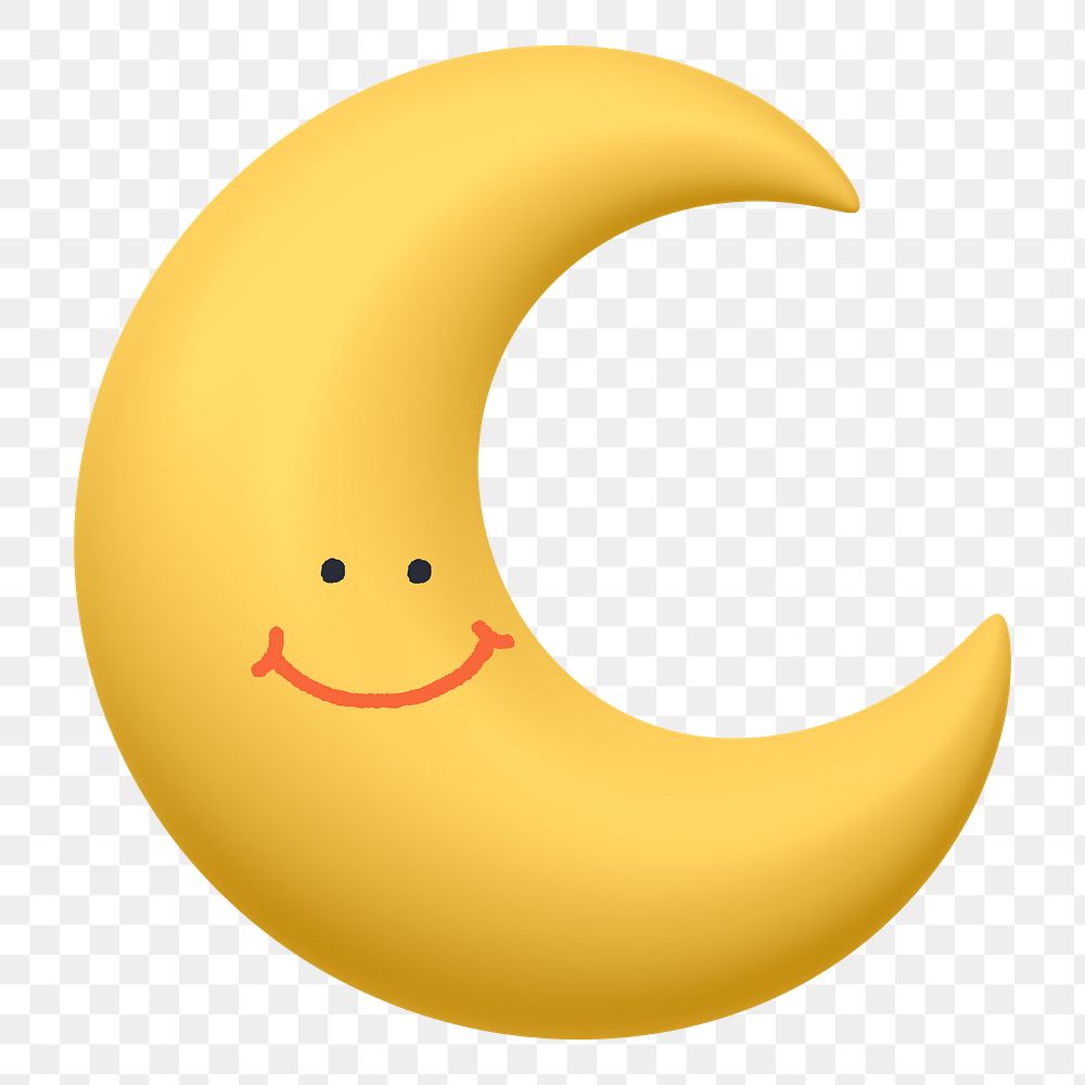 Smiling png crescent moon sticker, 3D emoticon illustration, transparent background