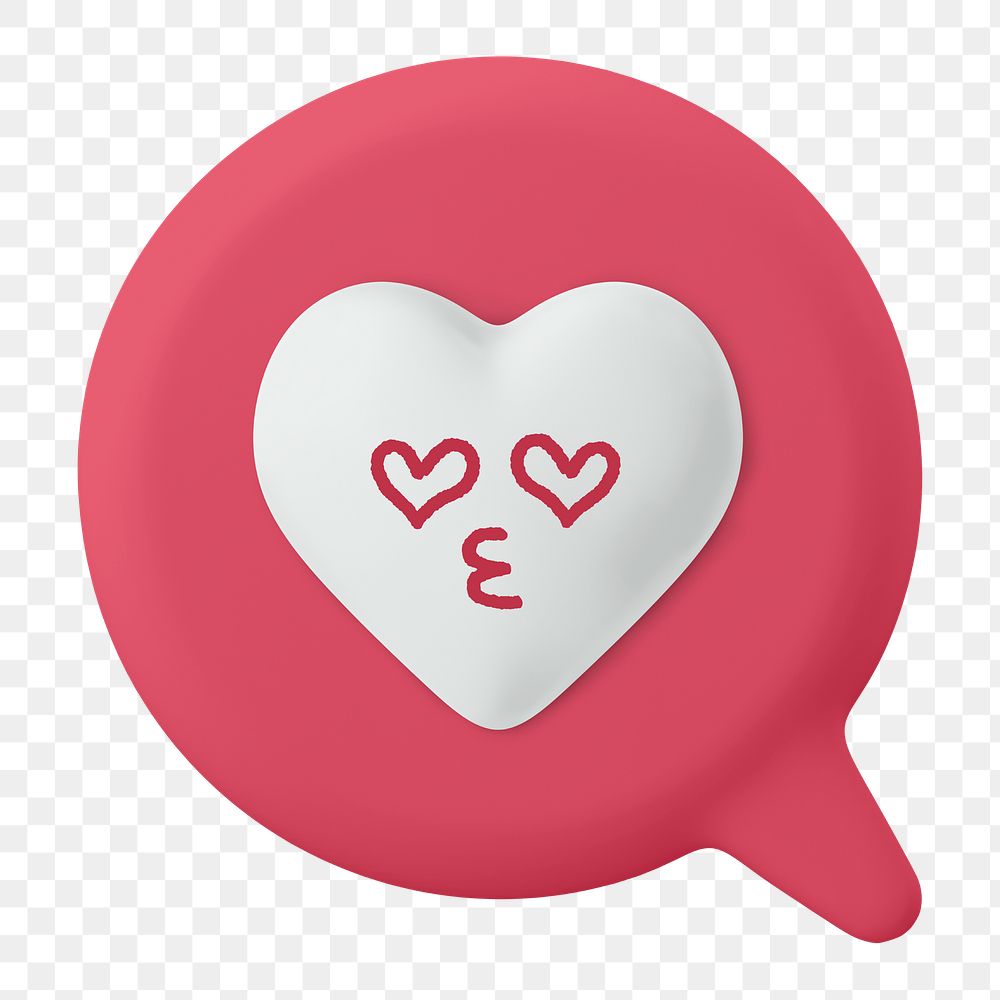 Heart eyes png speech bubble sticker, 3D emoticon illustration, transparent background