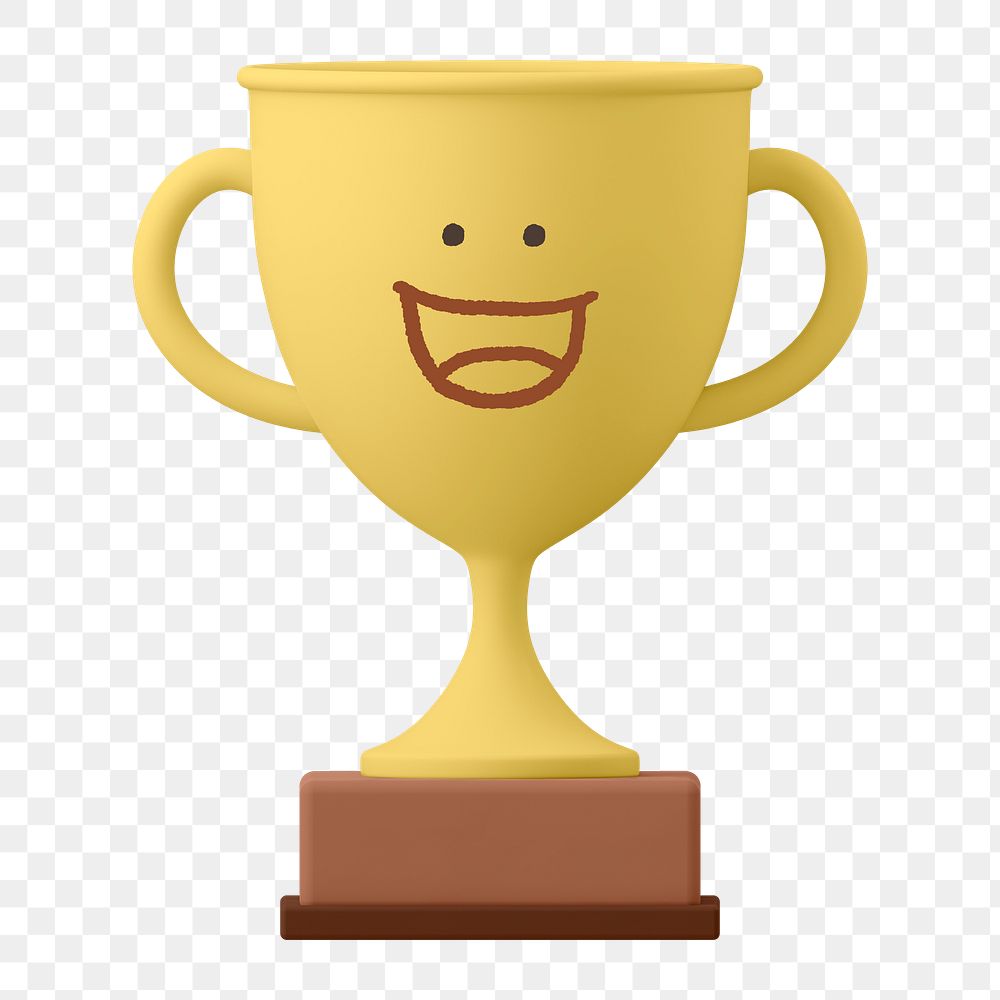 Smiling trophy png sticker, 3D emoticon illustration, transparent background