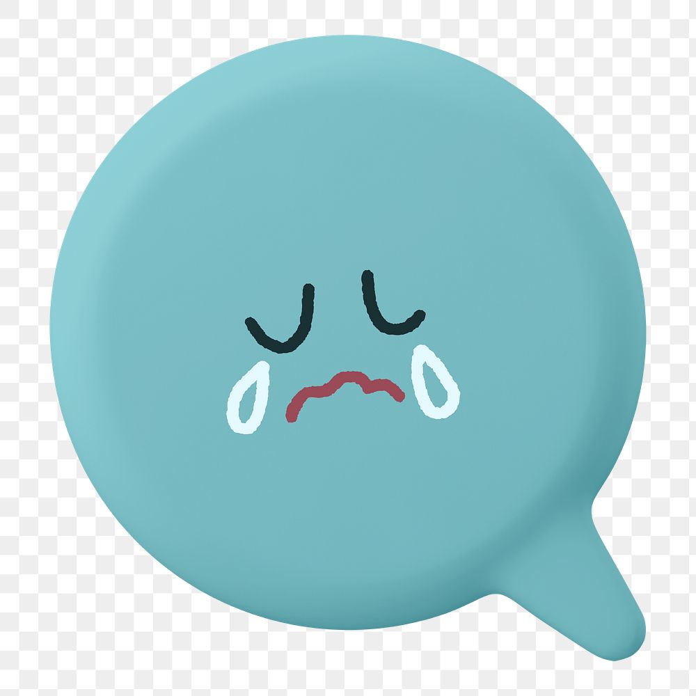 Crying png speech bubble sticker, 3D emoticon illustration, transparent background