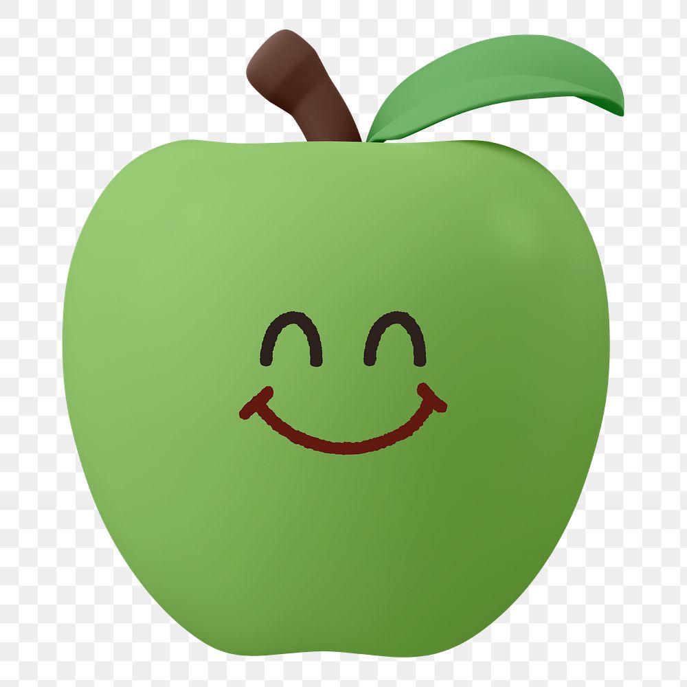 Smiling apple png fruit sticker, 3D emoticon illustration, transparent background