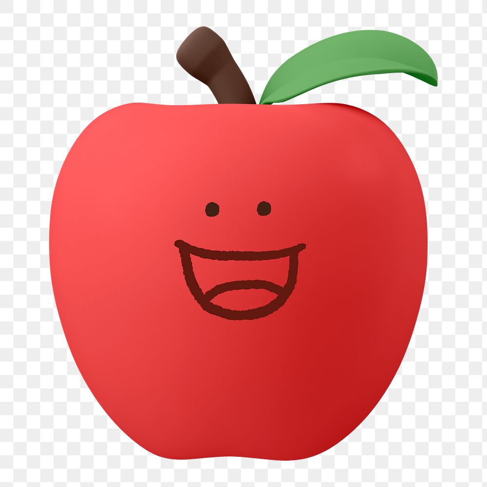 Grinning apple png fruit sticker, 3D emoticon illustration, transparent background