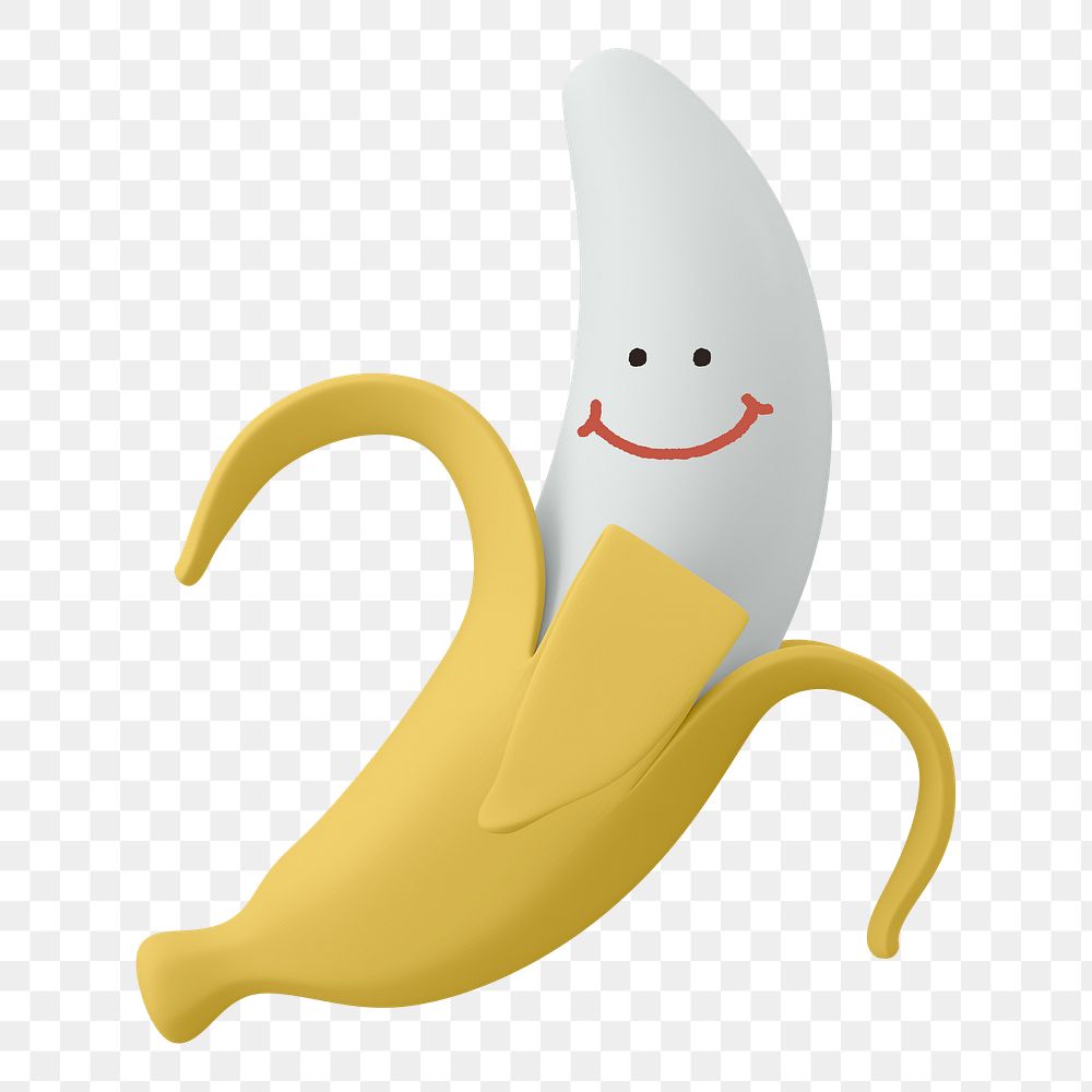 Smiling banana png fruit sticker, 3D emoticon illustration, transparent background
