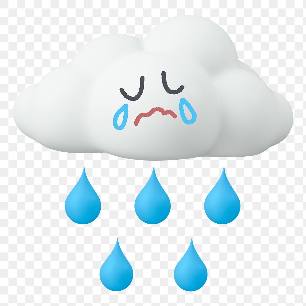 Crying cloud png sticker, 3D emoticon, transparent background