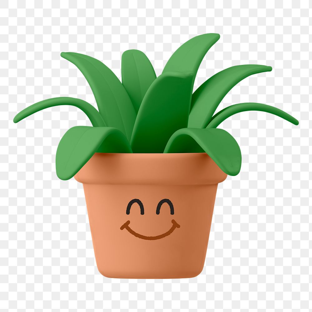 Smiling houseplant png sticker, 3D emoticon illustration, transparent background