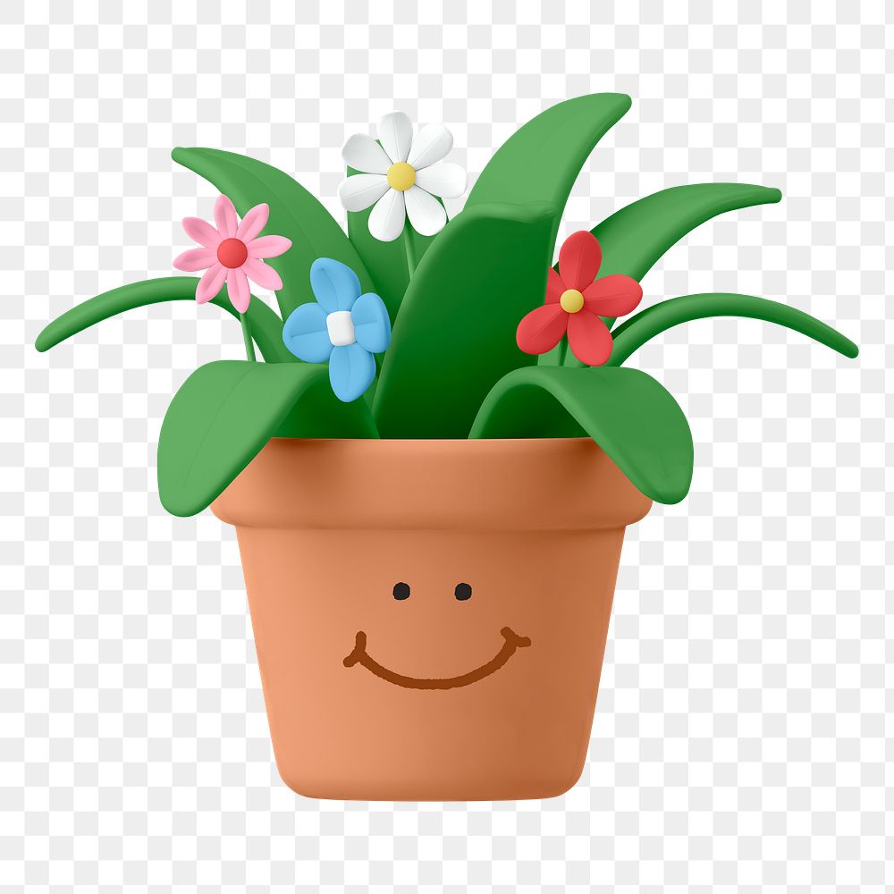 Smiling houseplant png sticker, 3D emoticon illustration, transparent background