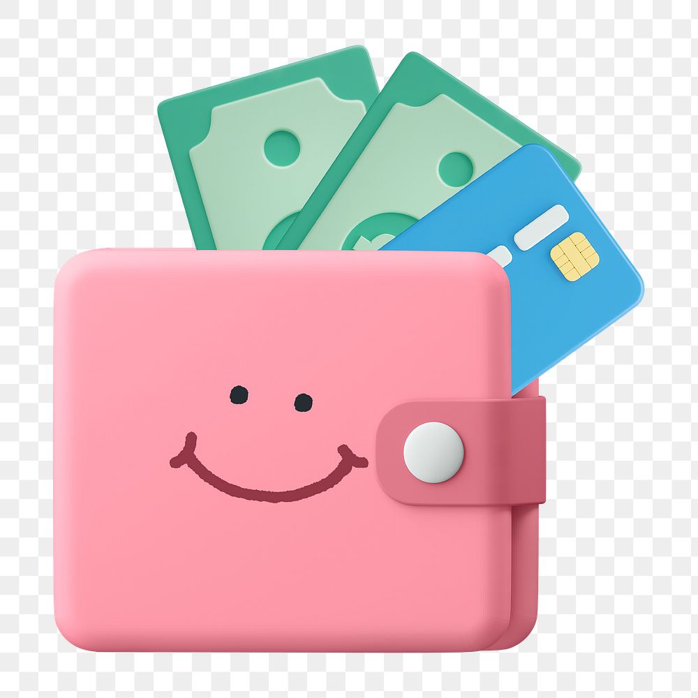 Smiling wallet png sticker, 3D emoticon illustration, transparent background