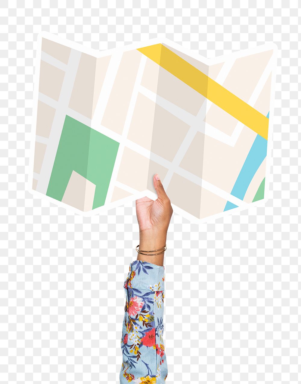 Hand holding map png sticker, transparent background