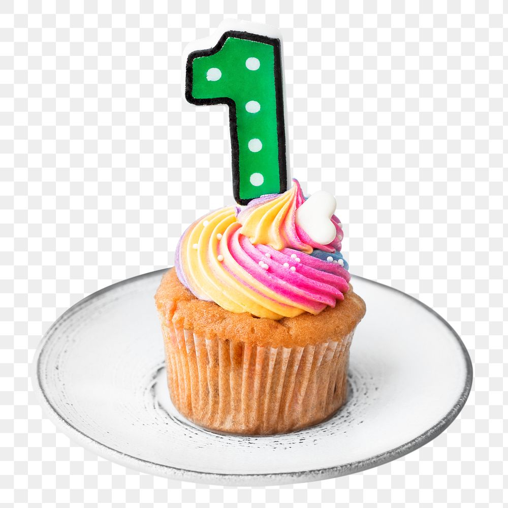 Birthday cupcake png sticker, celebration dessert image, transparent background