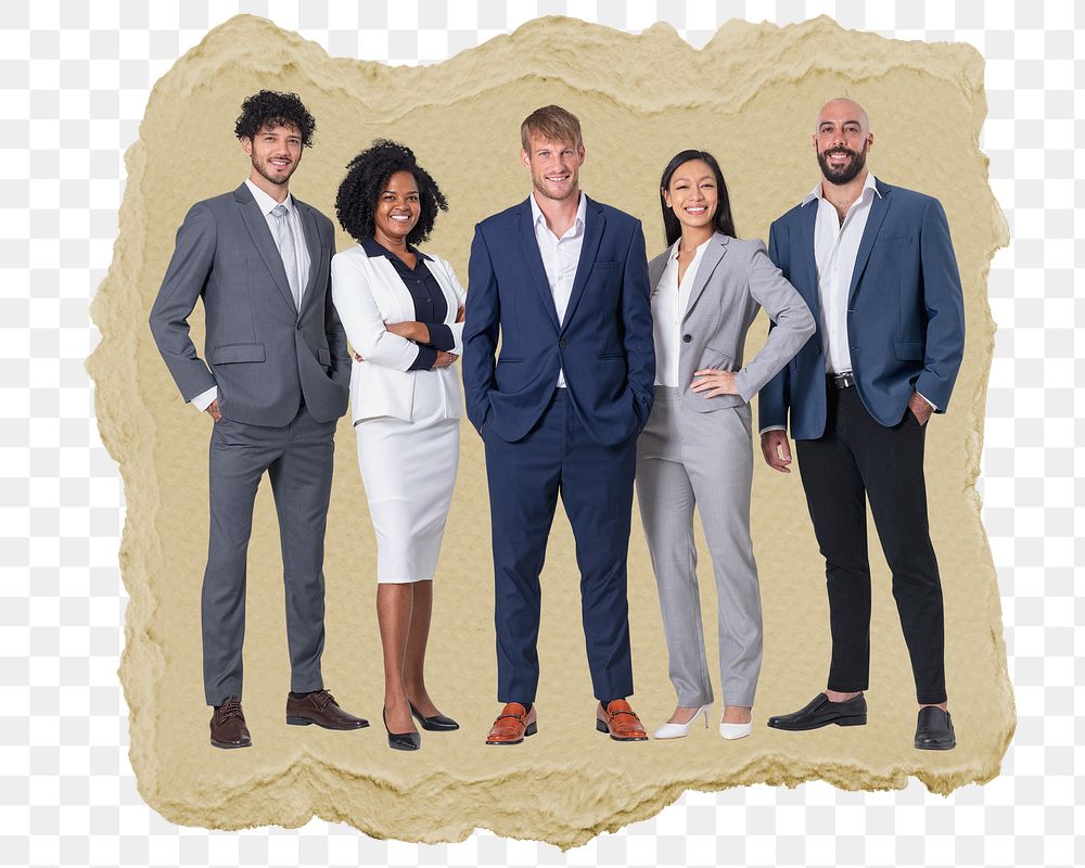 Diverse business team png sticker, ripped paper, transparent background