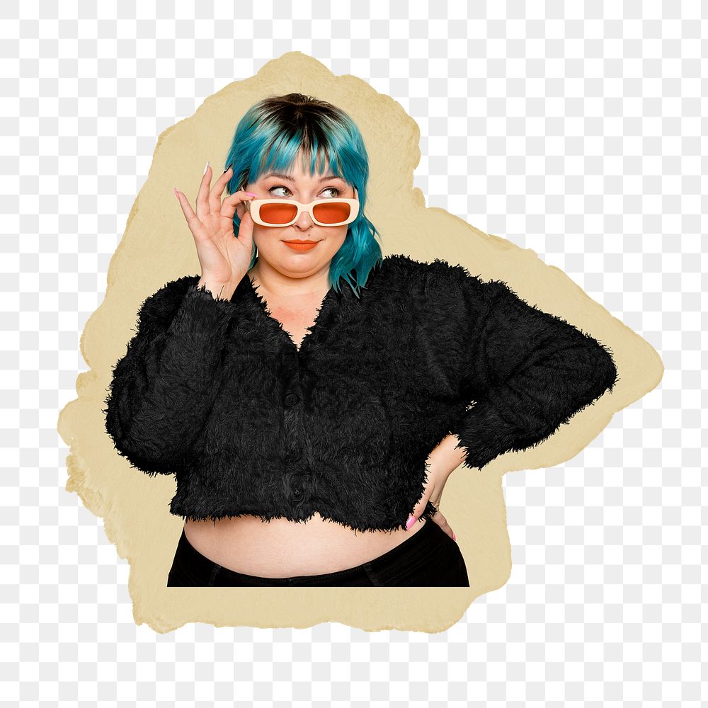 Plus size woman png sticker, ripped paper, transparent background
