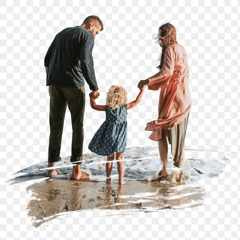 Happy family png the beach sticker, transparent background
