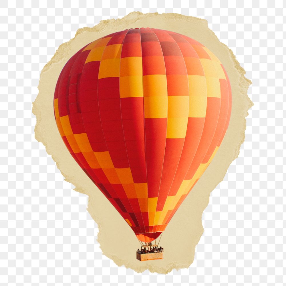 Hot air balloon png sticker, ripped paper on transparent background