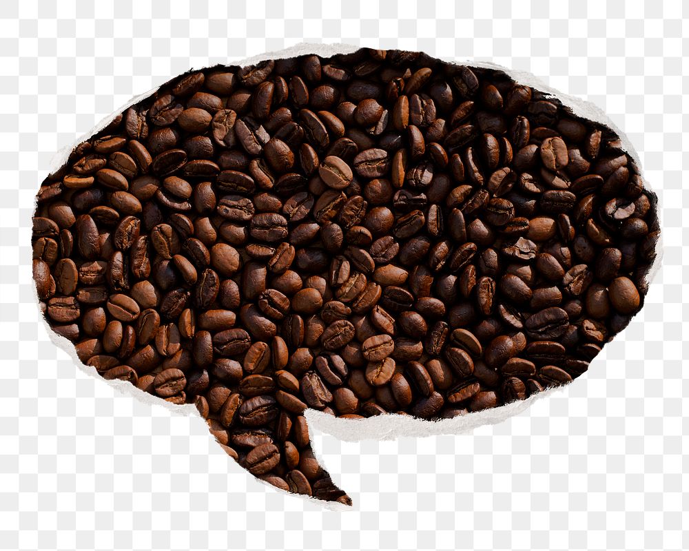 Aesthetic coffee beans png sticker, ripped paper speech bubble, transparent background
