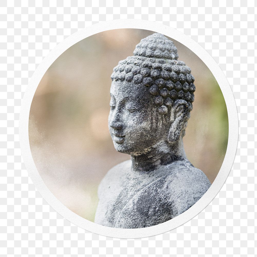 Buddha statue png sticker, circle frame, transparent background