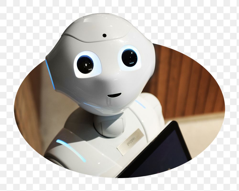 Assistant robot png badge sticker, futuristic technology photo, transparent background