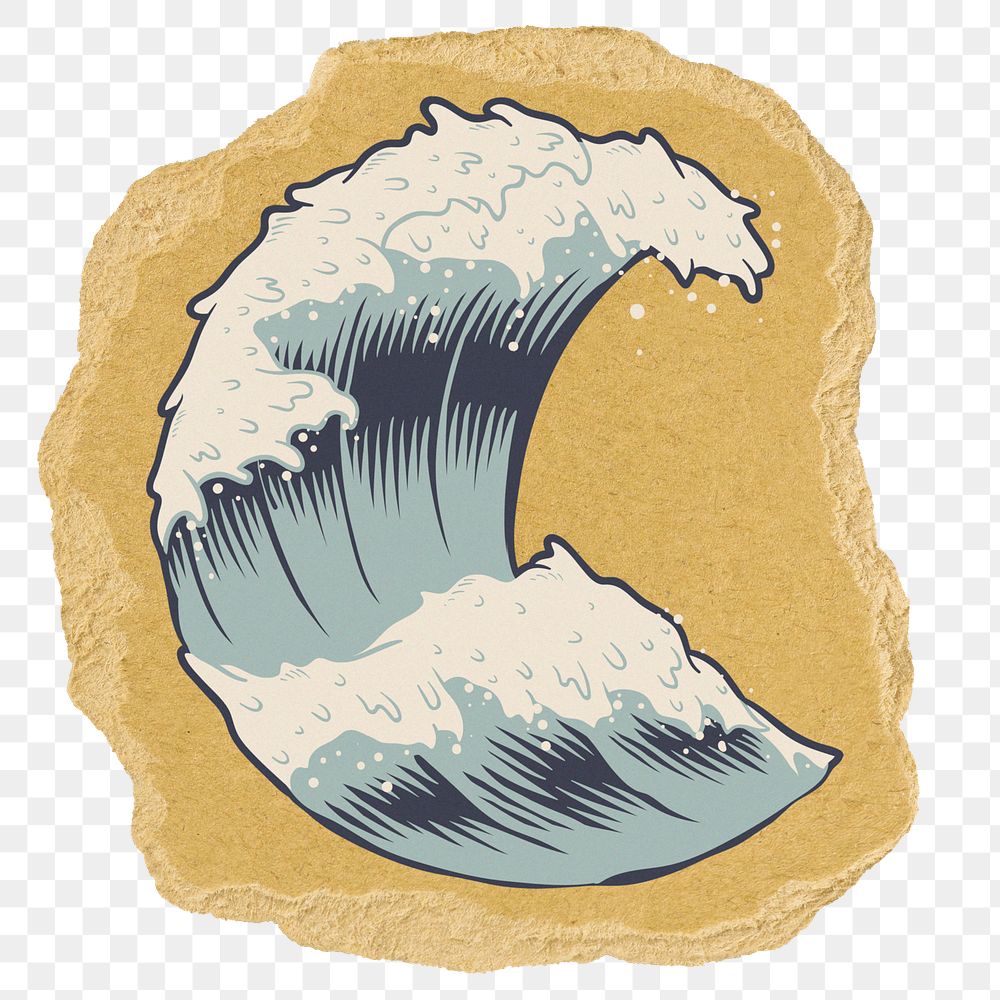 Japanese wave png sticker, ripped paper on transparent background
