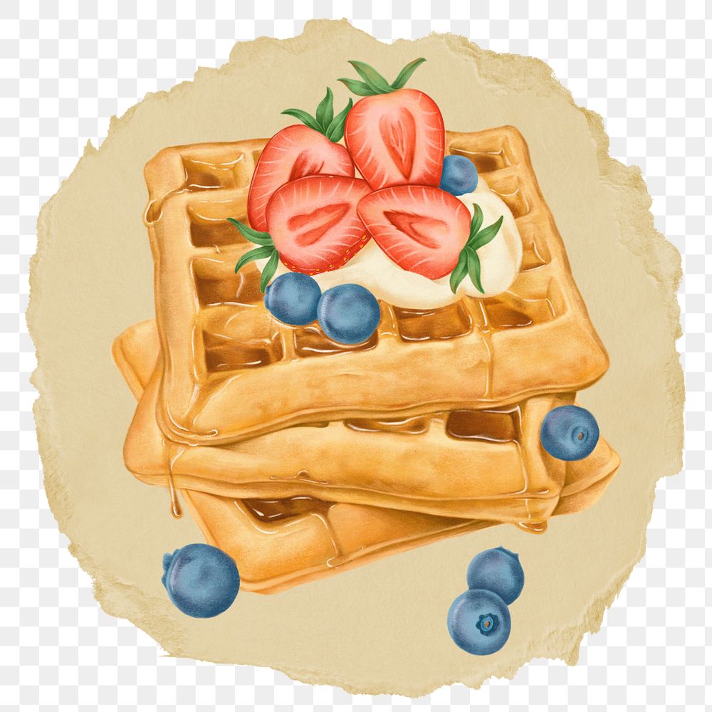 Strawberry waffle png sticker, ripped paper, transparent background