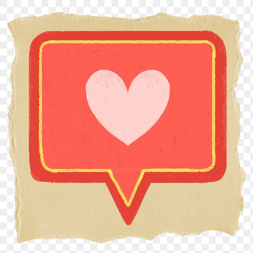 Heart speech bubble png sticker, ripped paper on transparent background