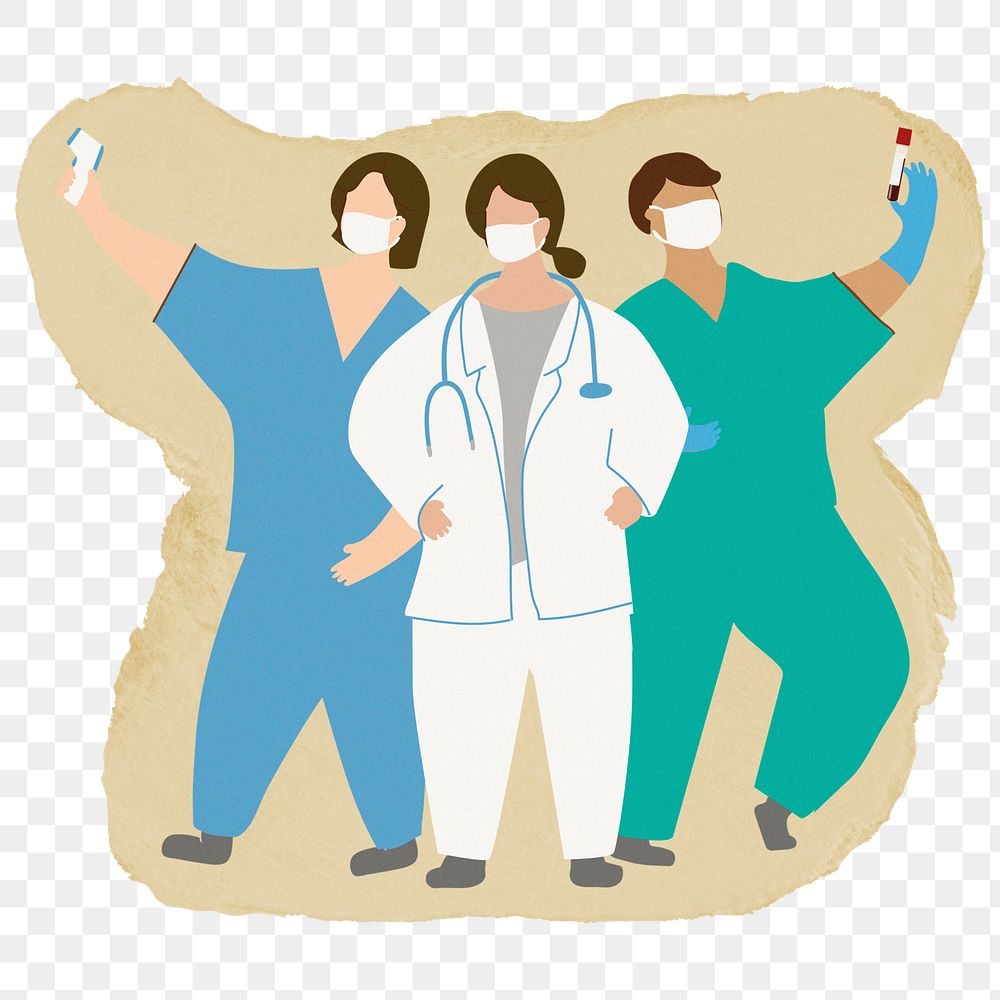 Medical team png sticker, ripped paper, transparent background