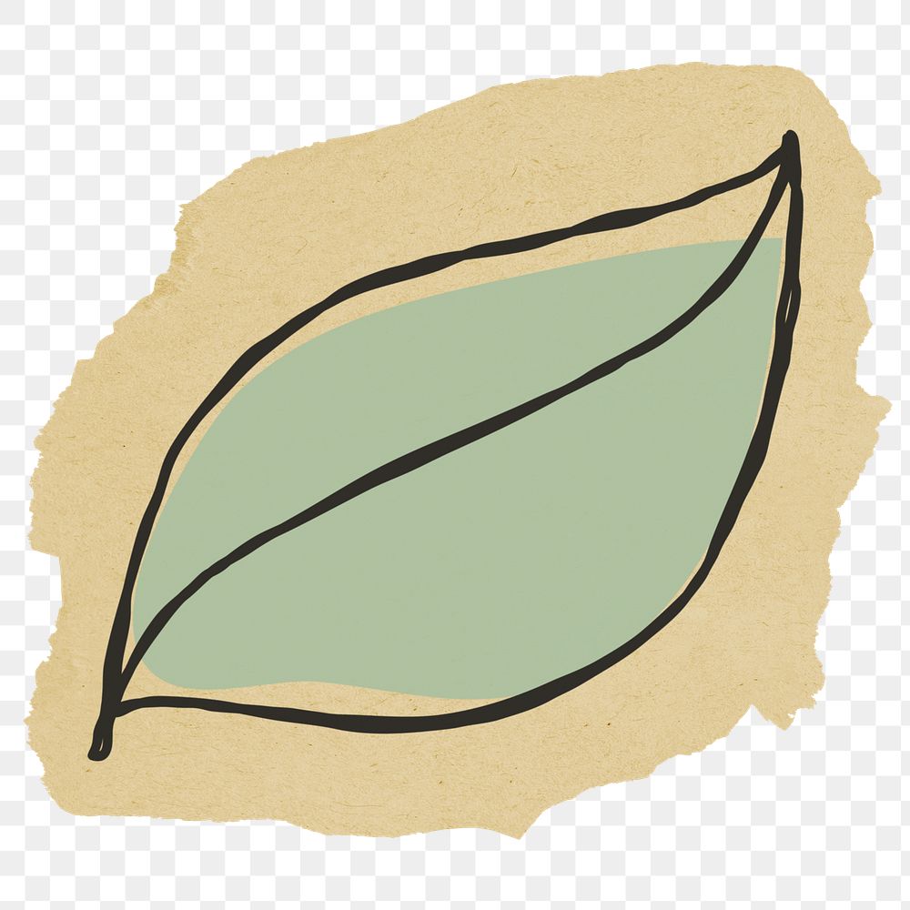 Leaf doodle png environment sticker, ripped paper on transparent background